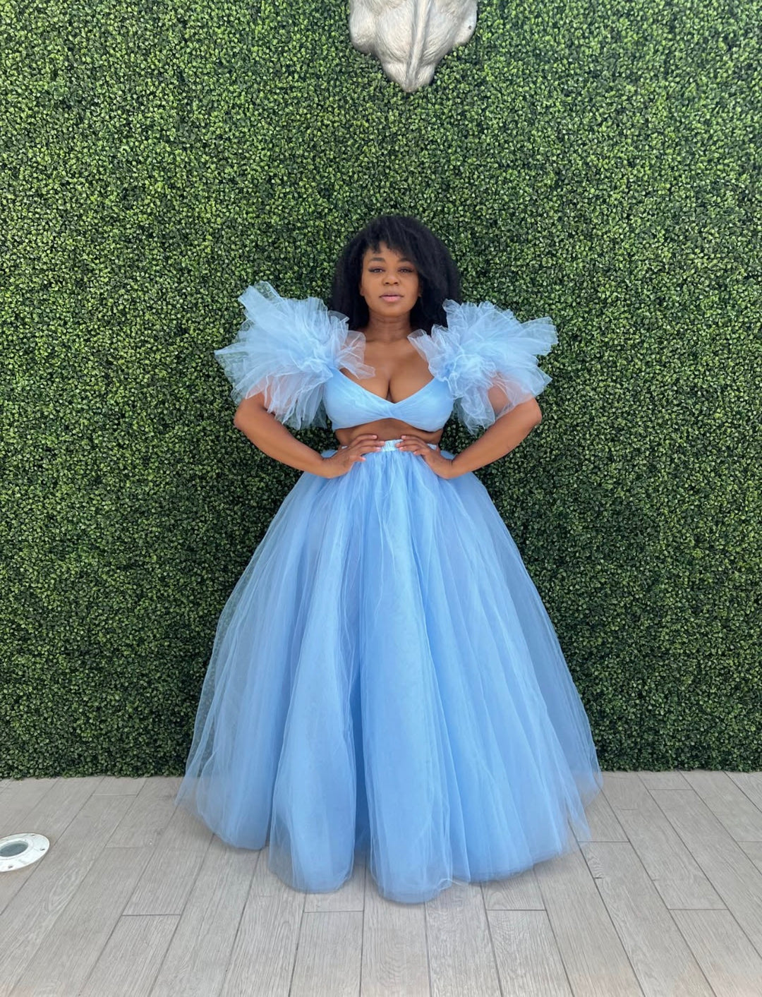 Oyemwen Sky High Blue Skirt Set (Top and Skirt as Worn by Marlo Hampton)