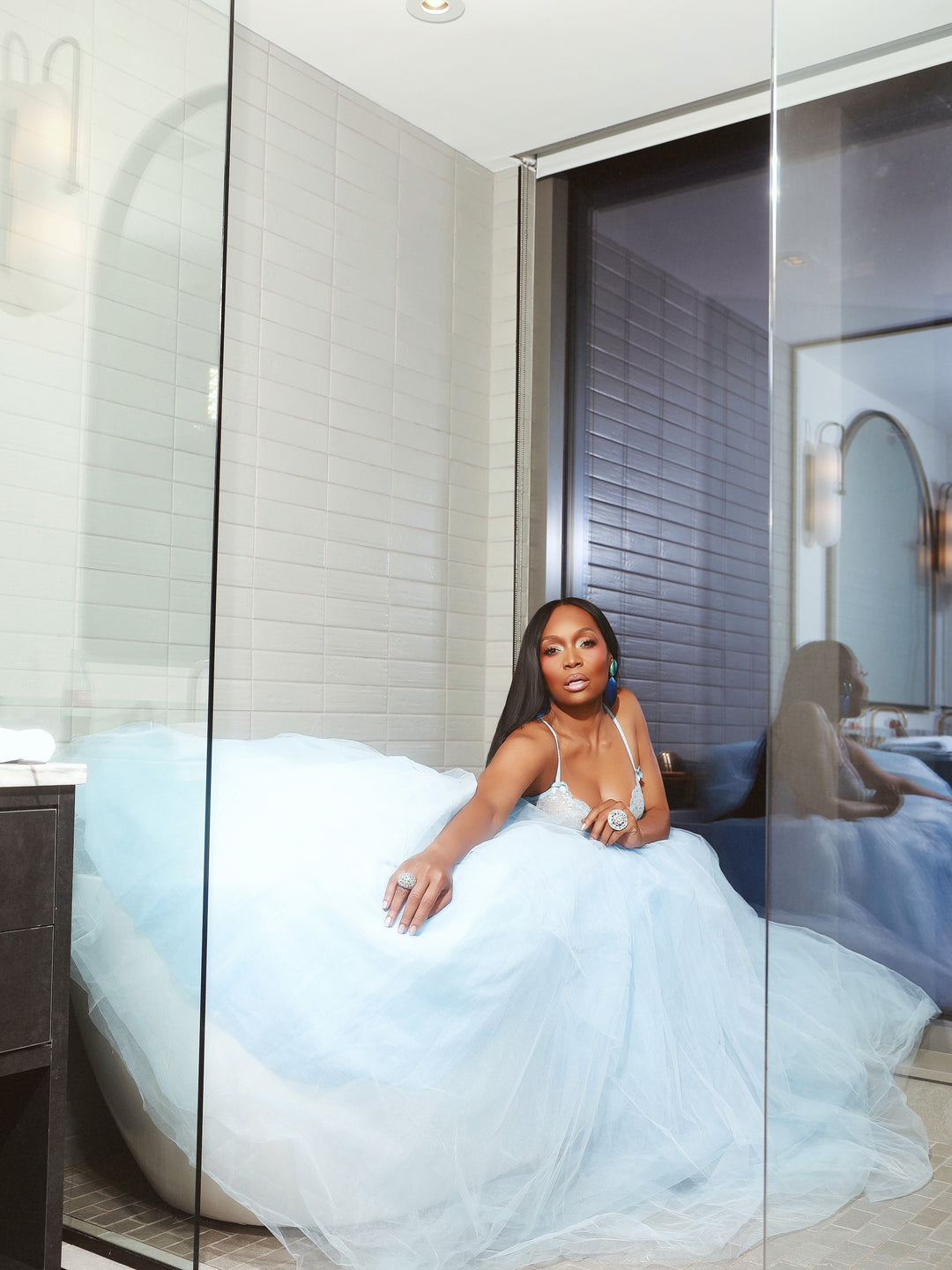 Oyemwen Sky High Blue Skirt Set (Top and Skirt as Worn by Marlo Hampton)