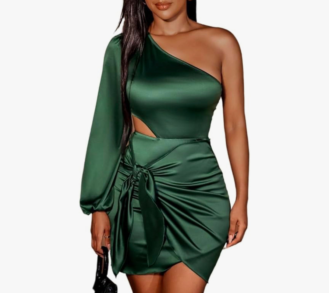 Keylows Green Mini One Shoulder Dress Cut Out