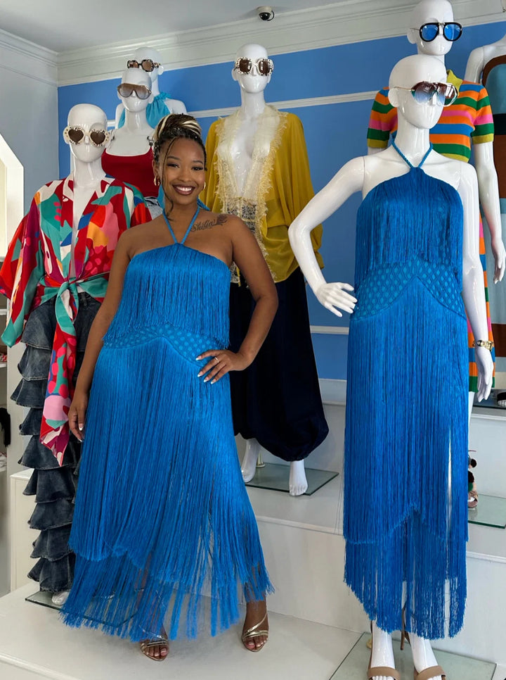 Meow and Barks Blue Fringe Dress