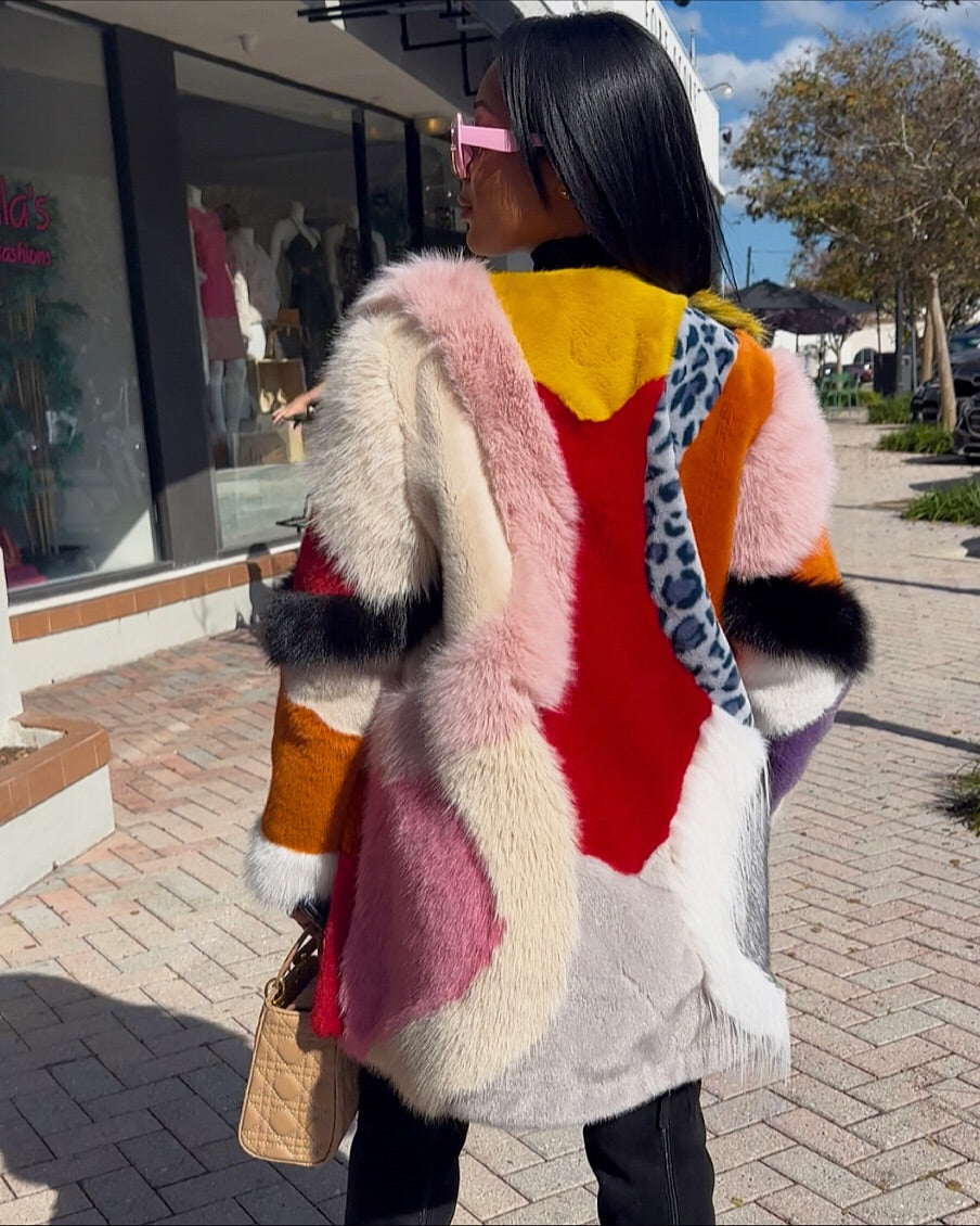 Meow and Barks Multicolor Money Faux Coat