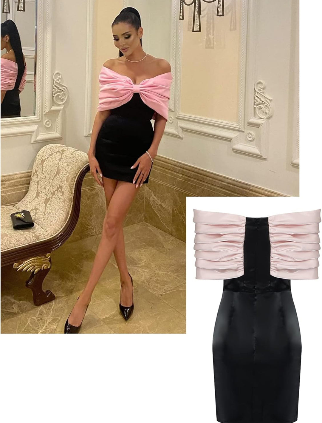 Keylows Black and Pink Bow Mini Dress (as Worn by Summer Walker) S Keylows Black and Pink Bow Mini Dress (as Worn by Summer Walker) S