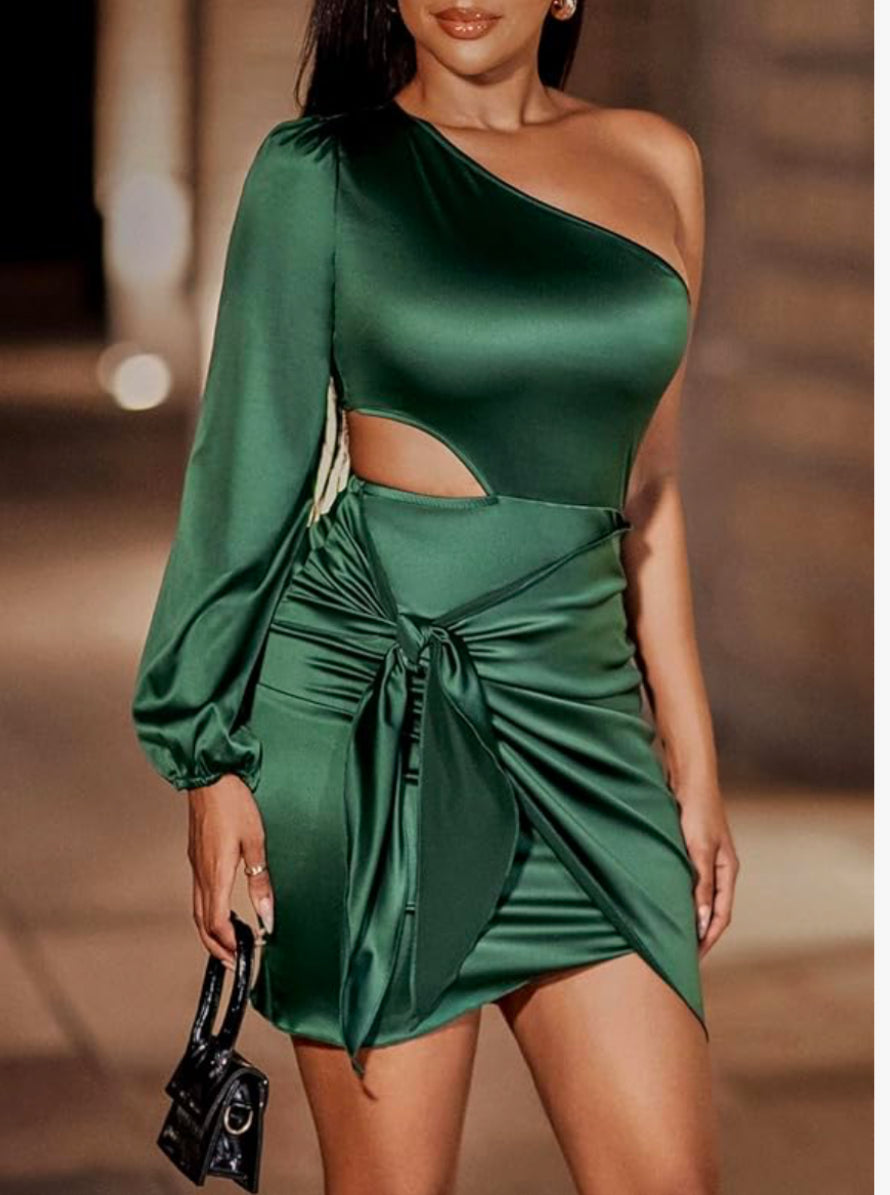 Keylows Green Mini One Shoulder Dress Cut Out