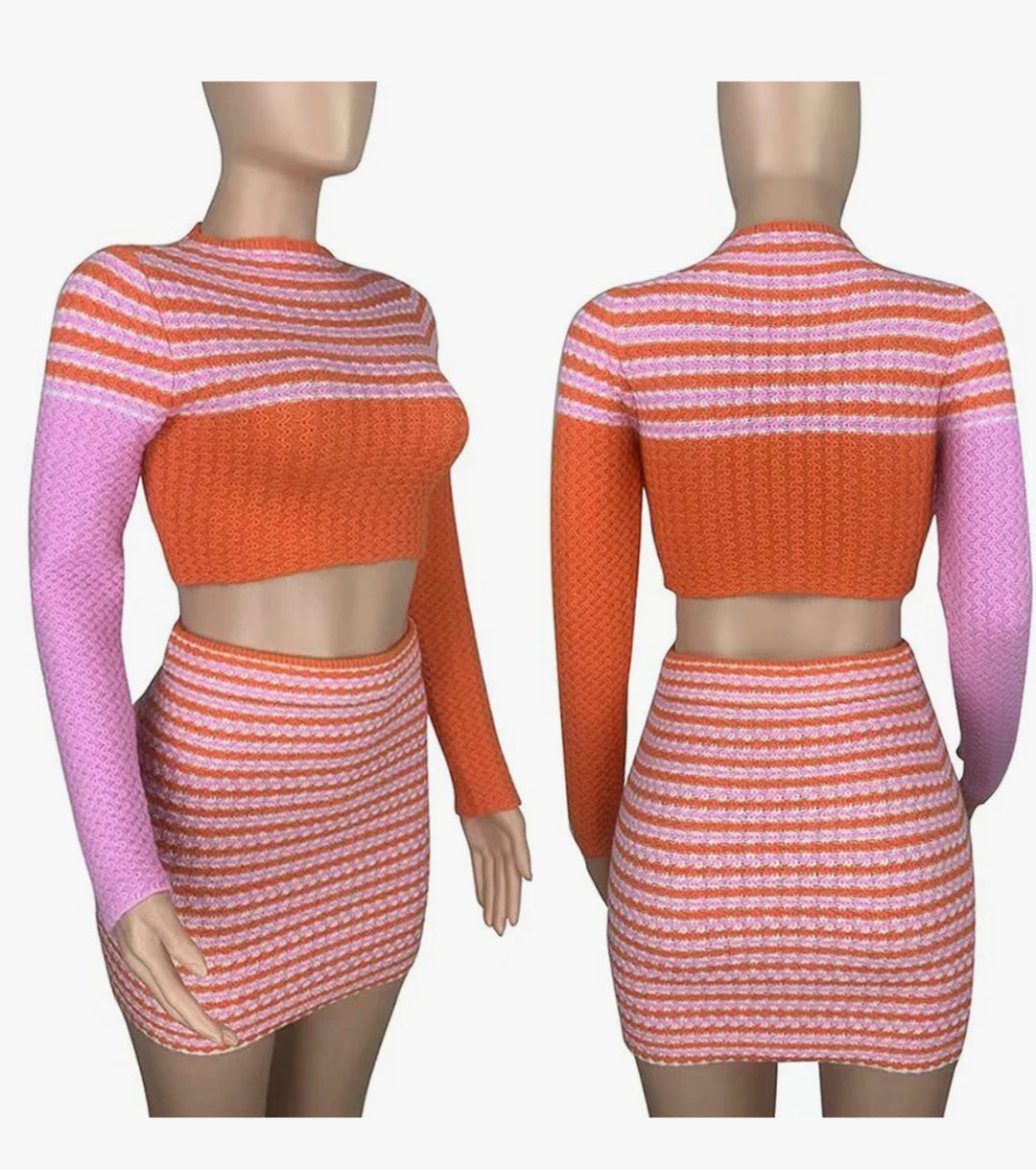 Keylows Pink and Orange Stripe Crop Top and Skirt Set (as worn by Lola Monroe)