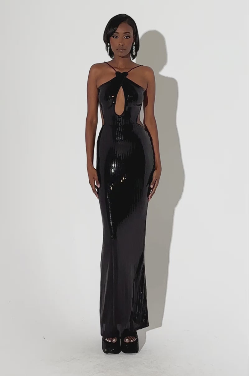 Keylows Black Sequin Maxi Backless Dress (as worn by J Lo)