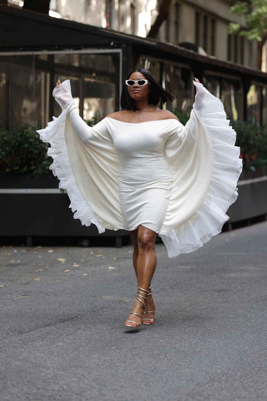 Envysaje Atelier Cream Riviera Draped Knee Length Dress (As Worn On Tamron Hall) Envysaje Atelier Cream Riviera Draped Knee Length Dress (As Worn On Tamron Hall)