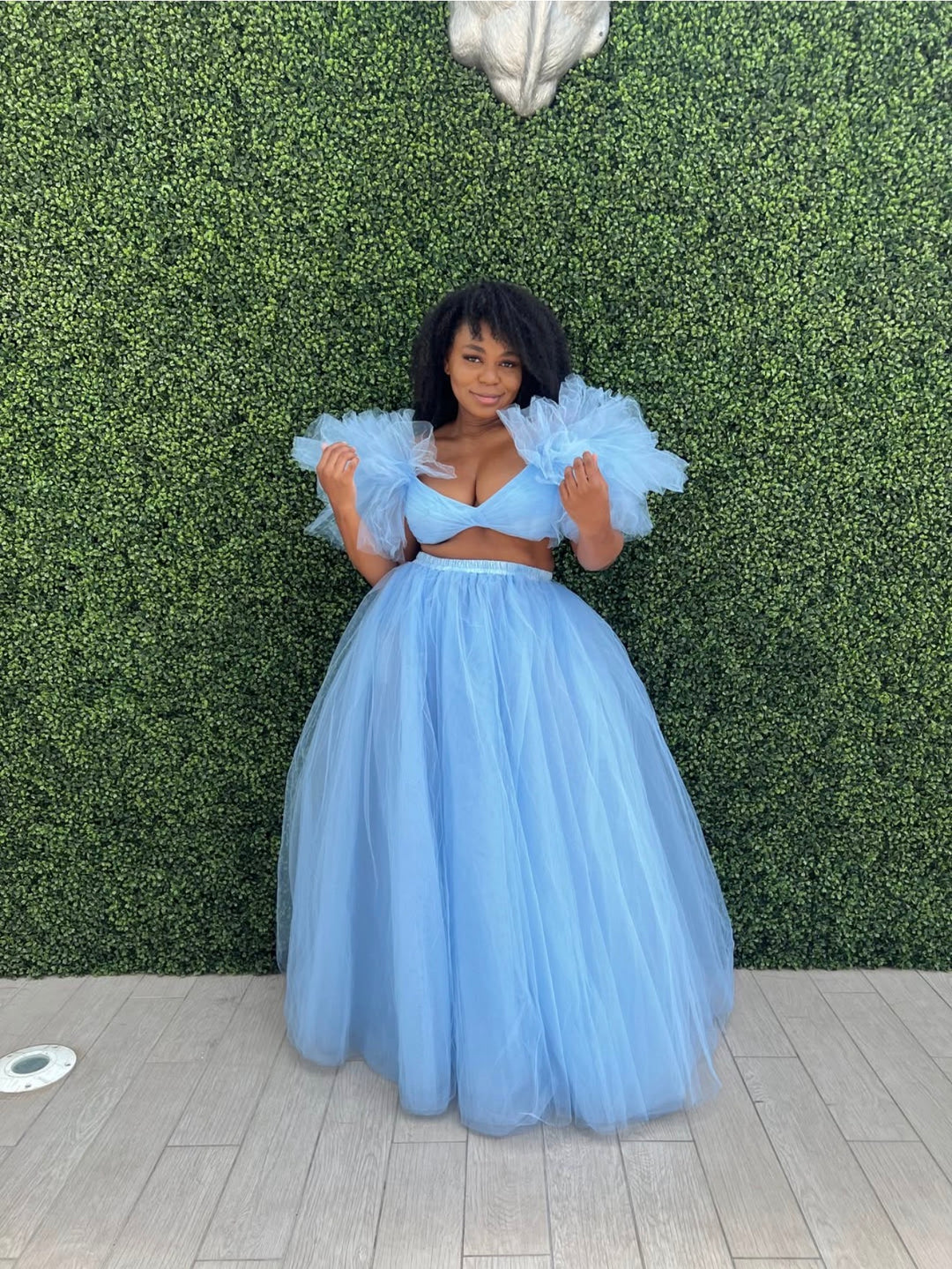 Oyemwen Sky High Blue Skirt Set (Top and Skirt as Worn by Marlo Hampton)