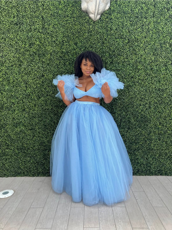 Oyemwen Sky High Blue Skirt Set (Top and Skirt as Worn by Marlo Hampton)