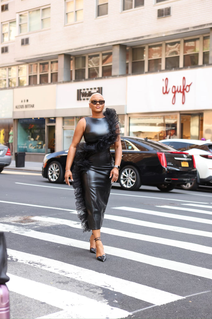 Oyemwen Black Leather and Tulle Dress  Fashion Bomb Daily Shop