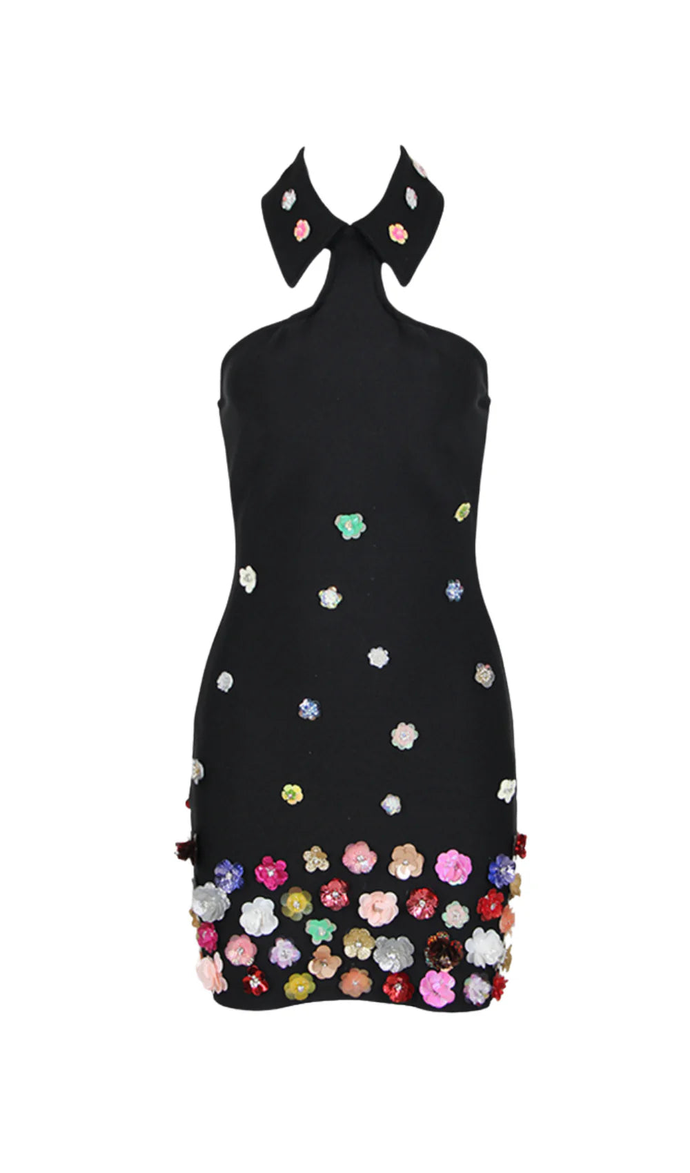 Keylows Black Floral Mini Halter Dress