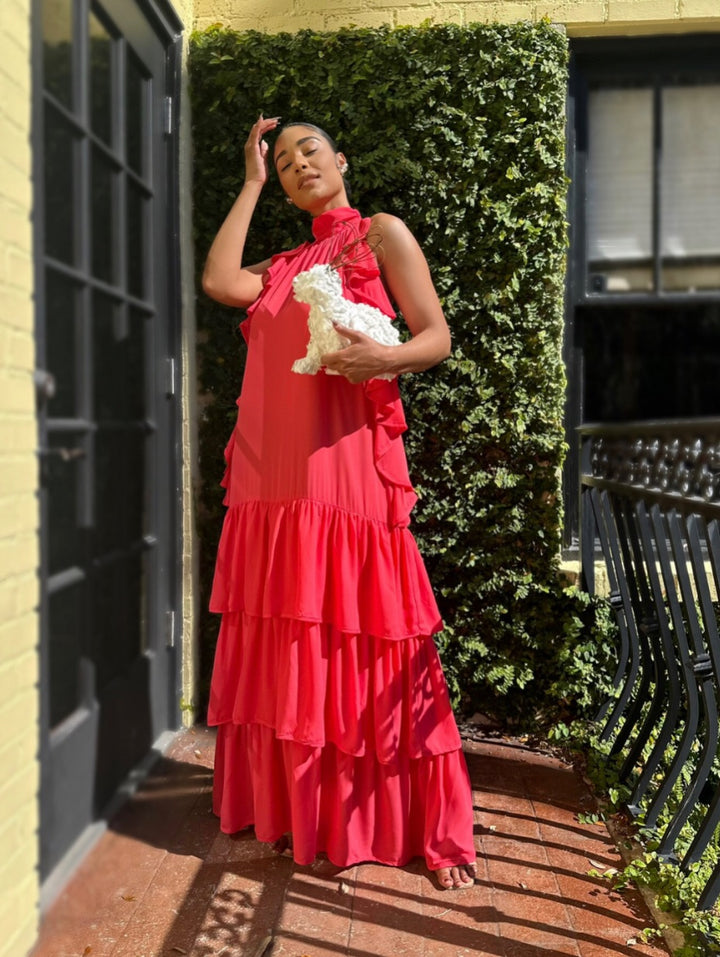 Meow and Barks Red Coral Pretty Girl Maxi Dress