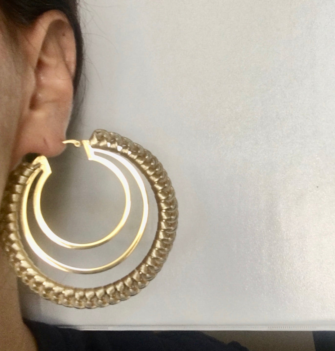 Seville Michelle Gold Isis Malena Woven Leather Hoop Earrings