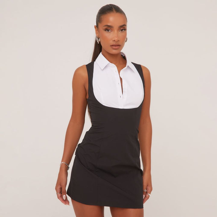 Keylows Contrast White Collar Black Bodycon Dress (similar  worn by Megan Thee Stallion)