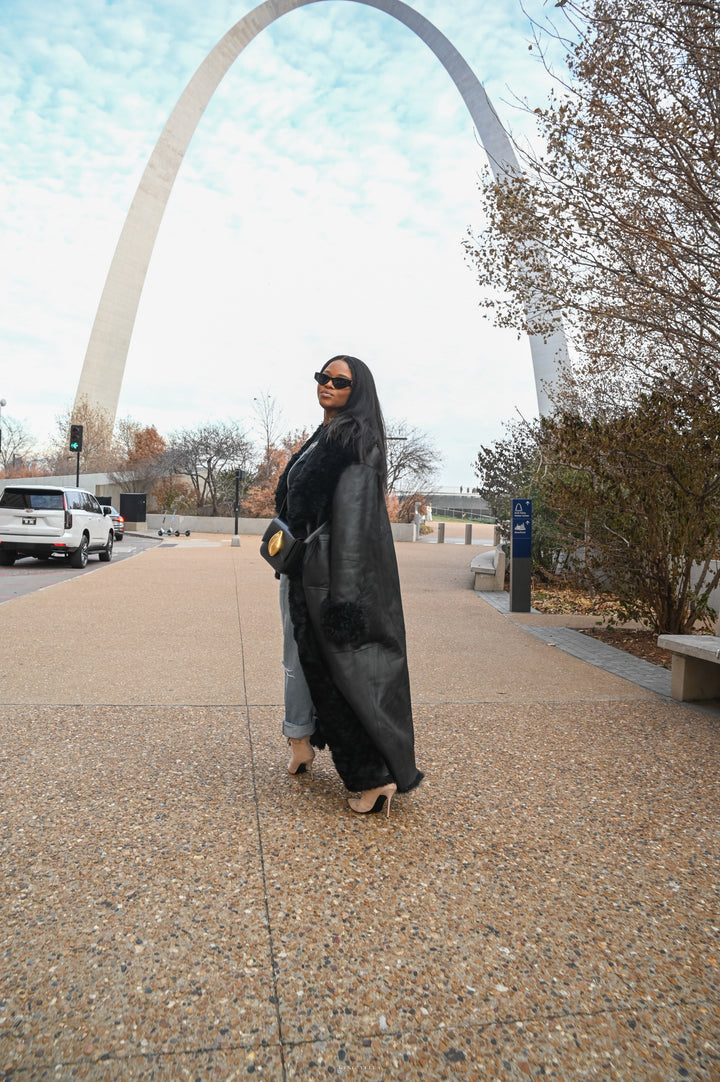 FGM Bespoke Bad Gal Black Shearling Trench