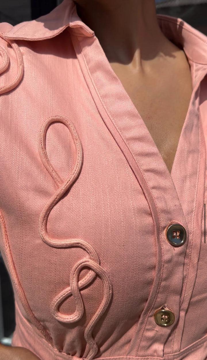 Meow and Barks Peach Stretch Denim Dress