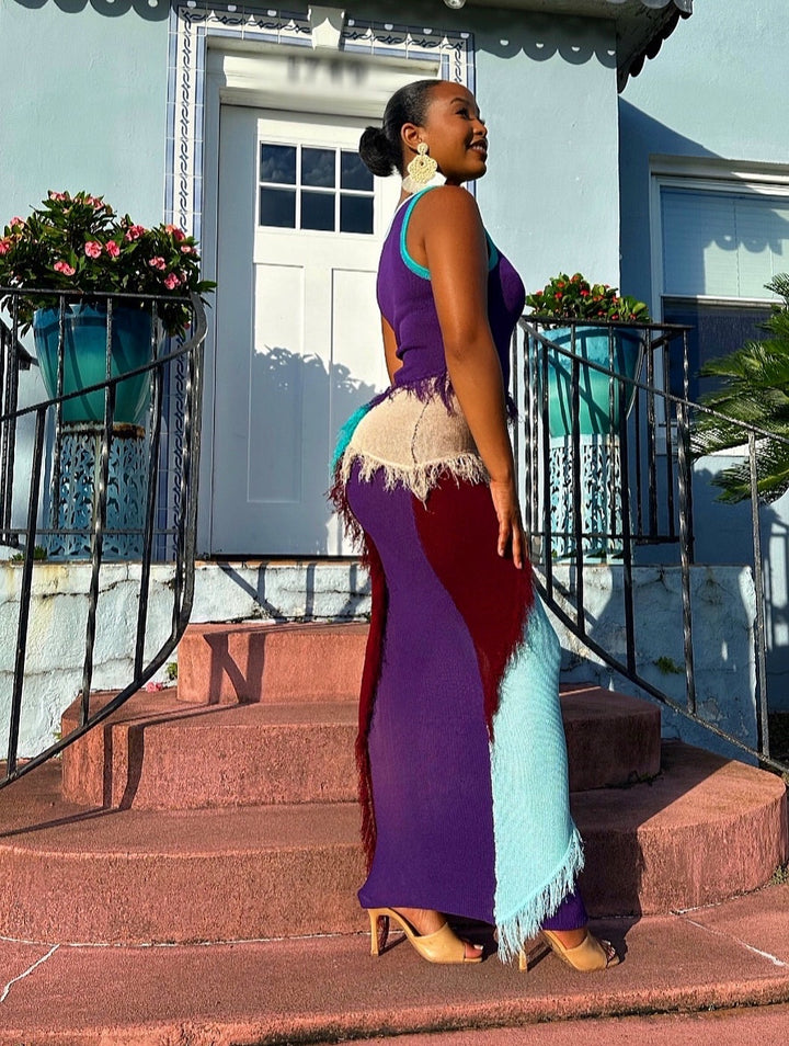 Meow and Barks Gina Multicolor Purple Maxi Dress