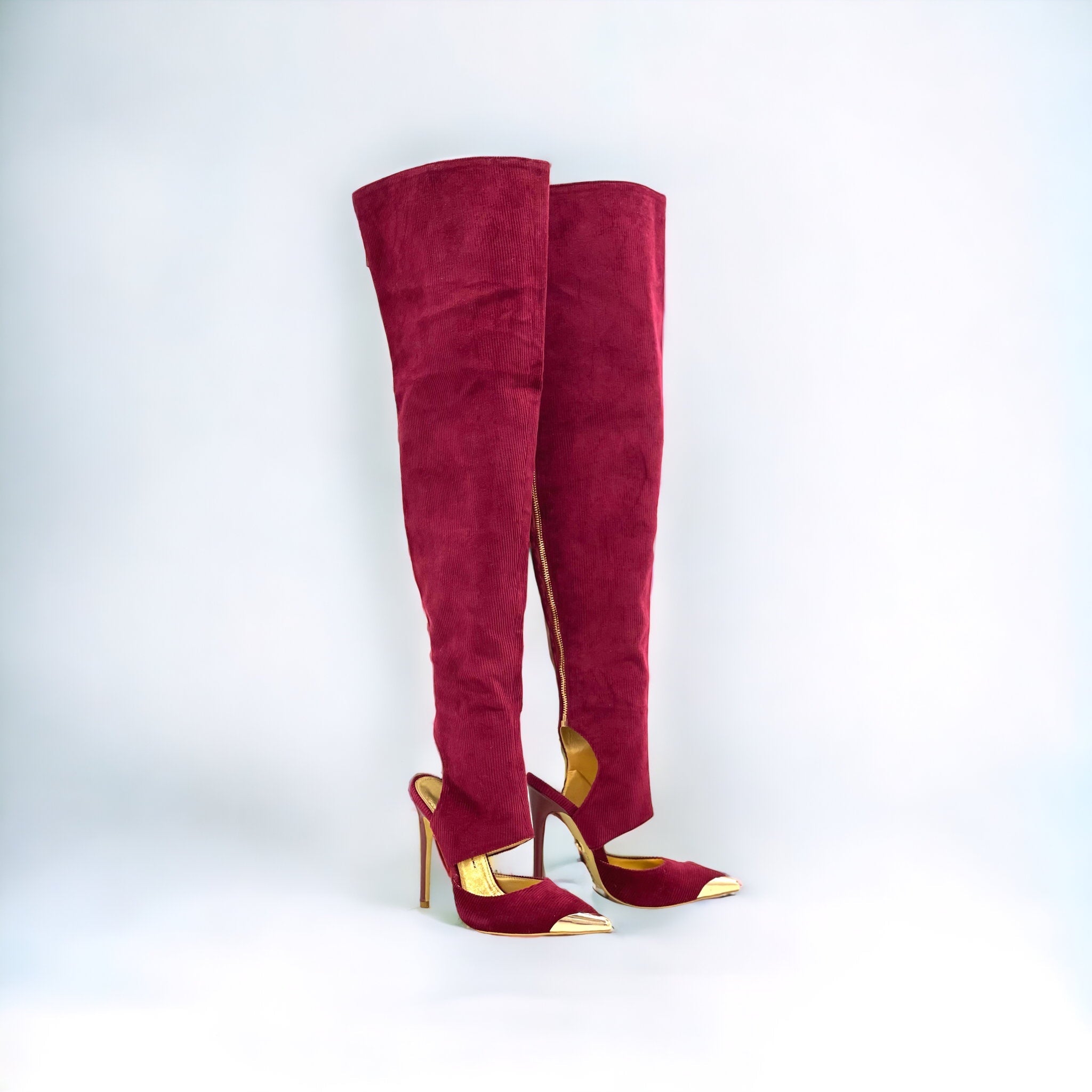 Burgundy thigh boots best sale