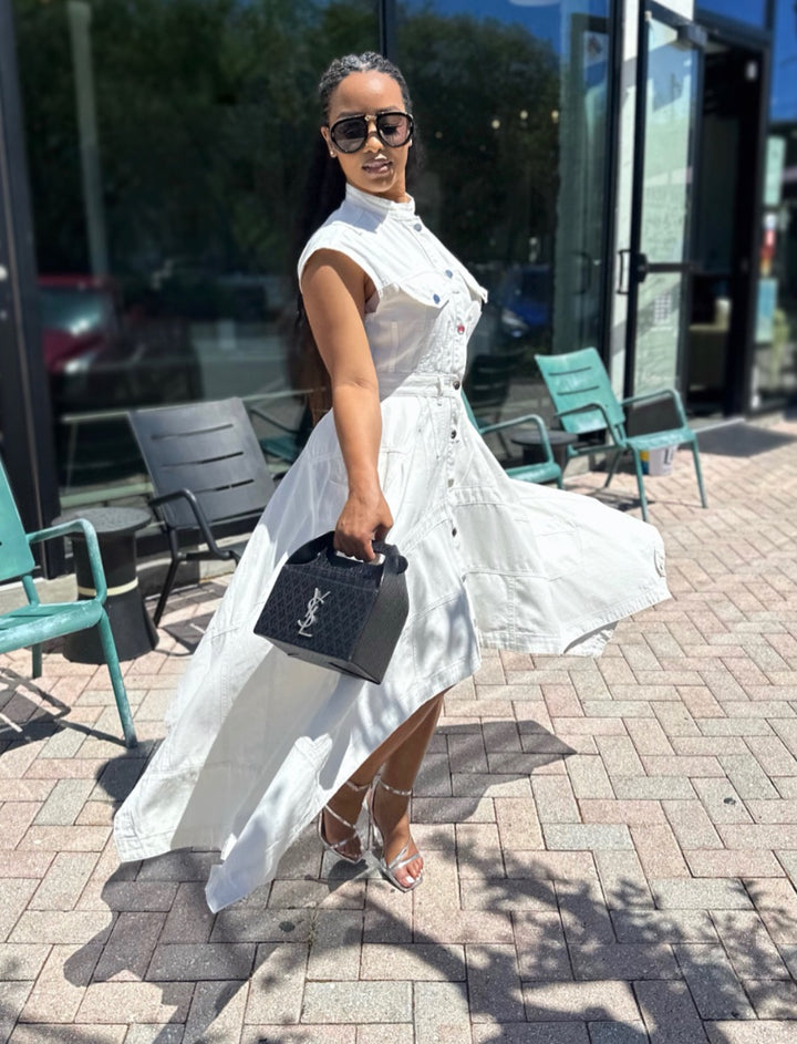 Meow and Barks White Denim Girl Summer Dress