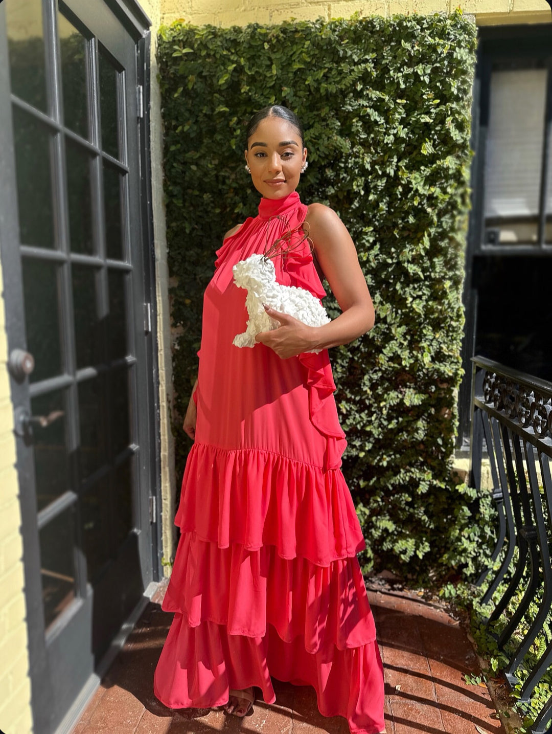 coral red colour dress Lovely Coral Red Maxi Dress - Coral Red Surplice Bridesmaid Dress