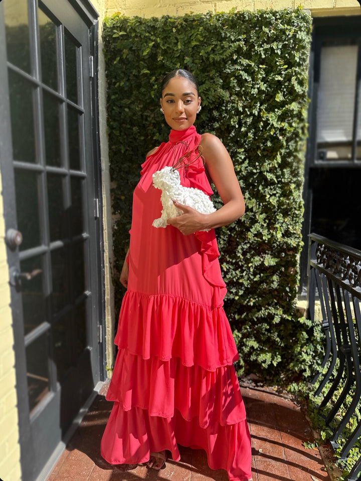 Meow and Barks Red Coral Pretty Girl Maxi Dress