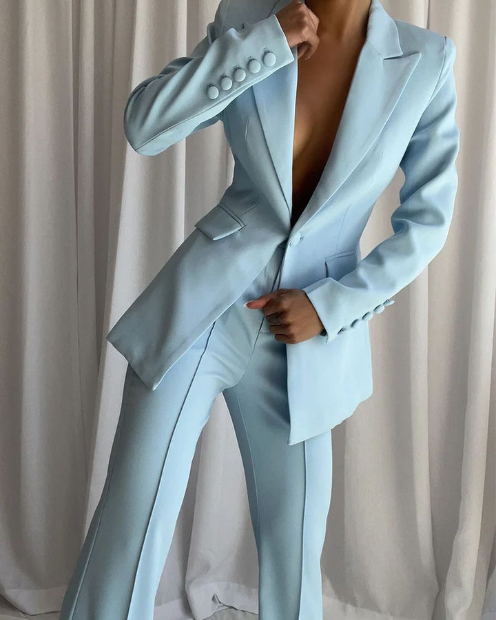 ZCrave Z’ NAOMA Blazer & Flared Pants Set in Powder Blue