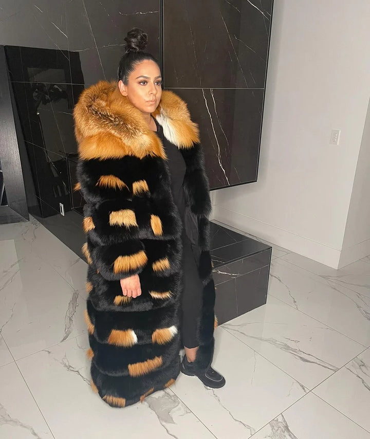 ISTYLEBYSONIA 4-in-1 Aaliyah Tiger Stripe Fox Fur Coat