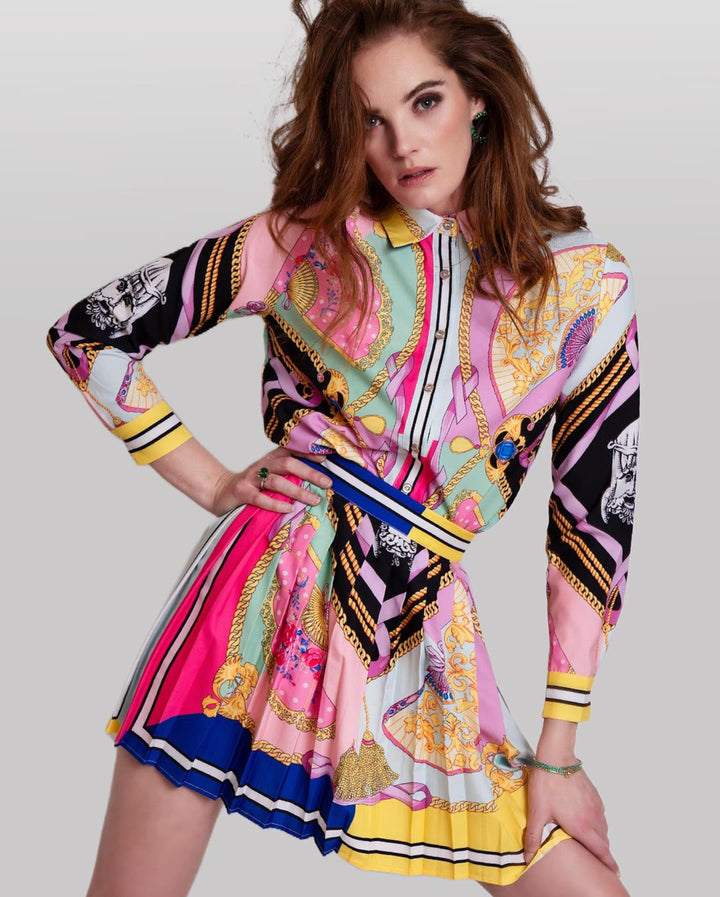 ZCrave Tribeca Pink Printed Blouse and Skirt Set