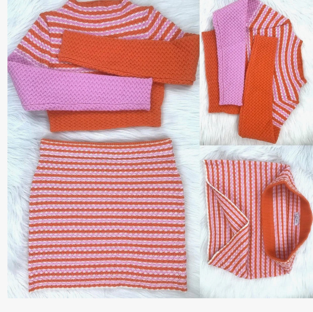 Keylows Pink and Orange Stripe Crop Top and Skirt Set (as worn by Lola Monroe)