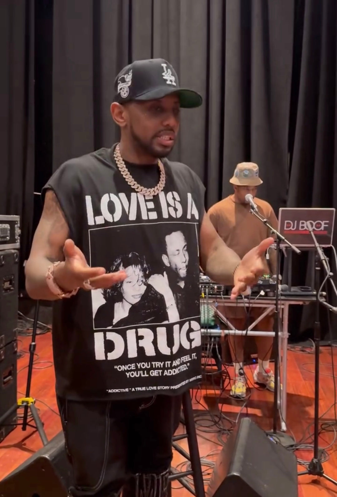 "Love Is A Drug" T-Shirt worn by Fabolous (Feat. Whitney Houston & Bobby Brown)