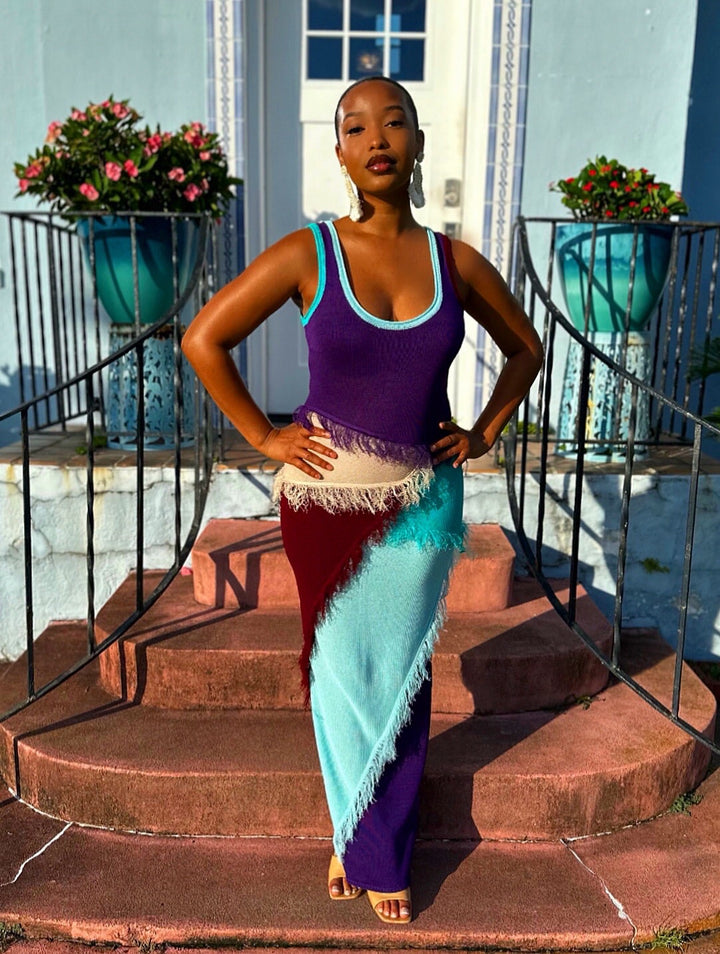 Meow and Barks Gina Multicolor Purple Maxi Dress