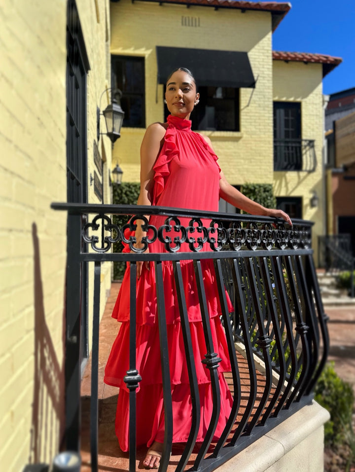 Meow and Barks Red Coral Pretty Girl Maxi Dress