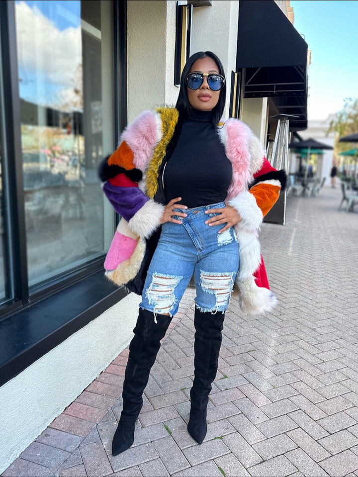 Meow and Barks Multicolor Money Faux Coat