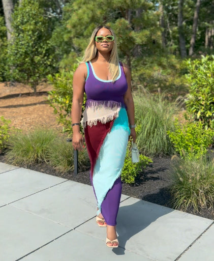 Meow and Barks Gina Multicolor Purple Maxi Dress