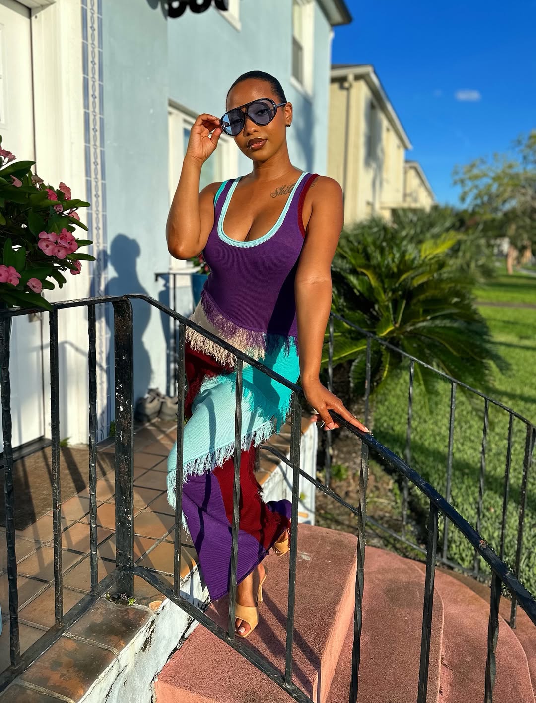 Meow and Barks Gina Multicolor Purple Maxi Dress