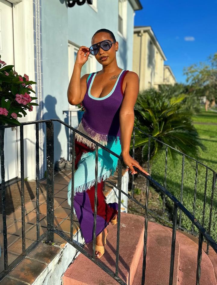 Meow and Barks Gina Multicolor Purple Maxi Dress