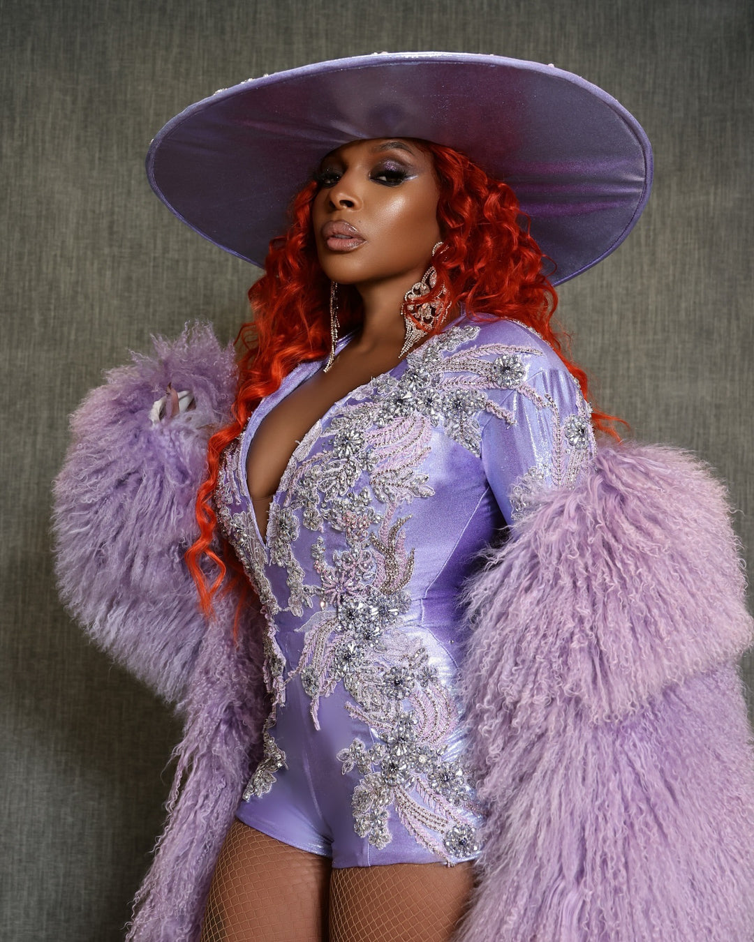 FGM Bespoke Full length Floor Sweeping Fluffy Lilac Mongolian Coat (as worn by Mary J Blige)