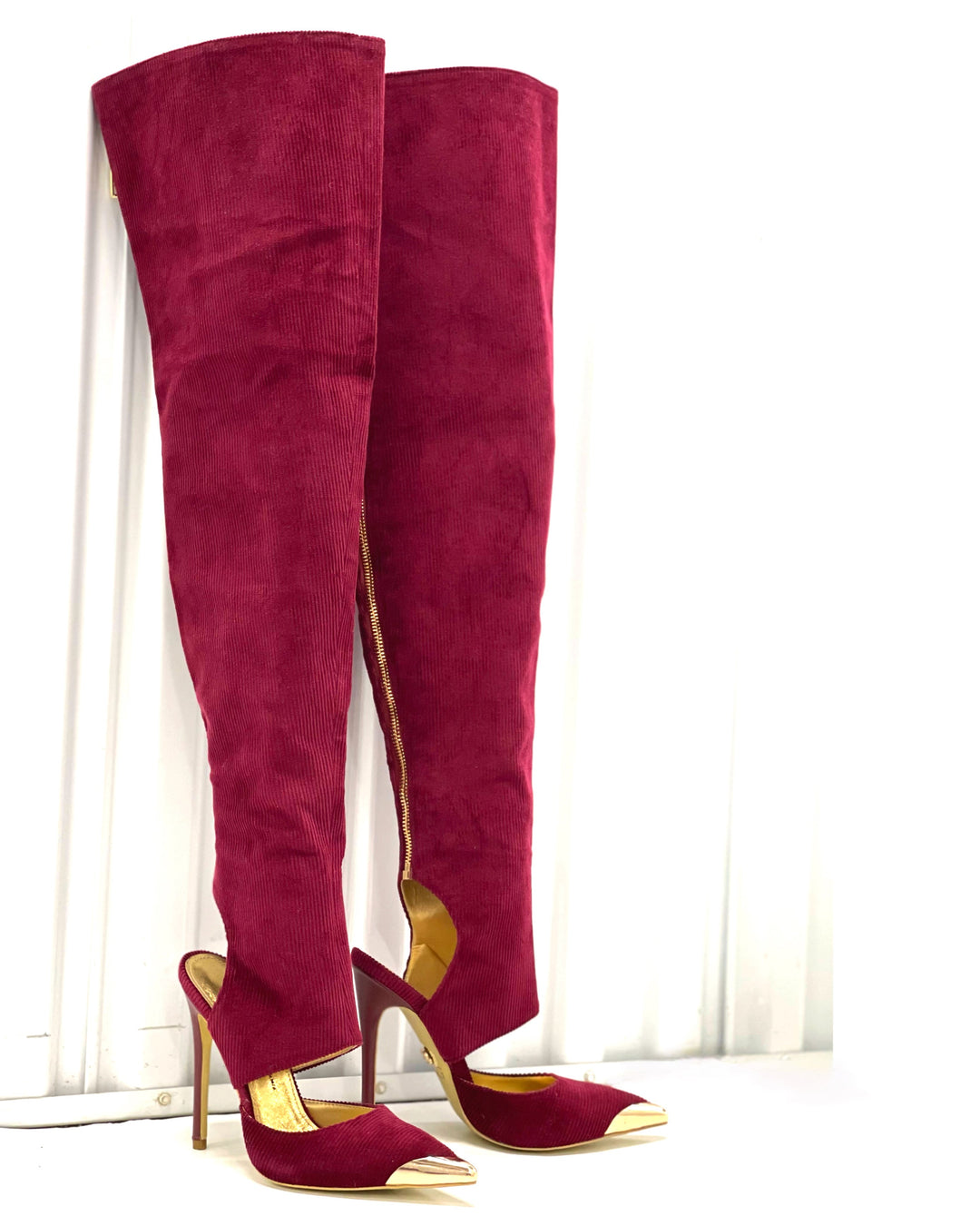 Sybgco Cold-Summer Thigh High Boots (Burgundy/Gold)