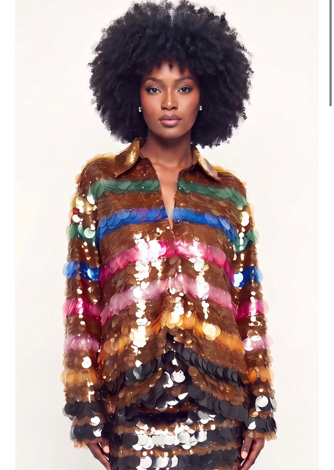 BruceGlen Fall 2026 Sequined Striped Button Down Top