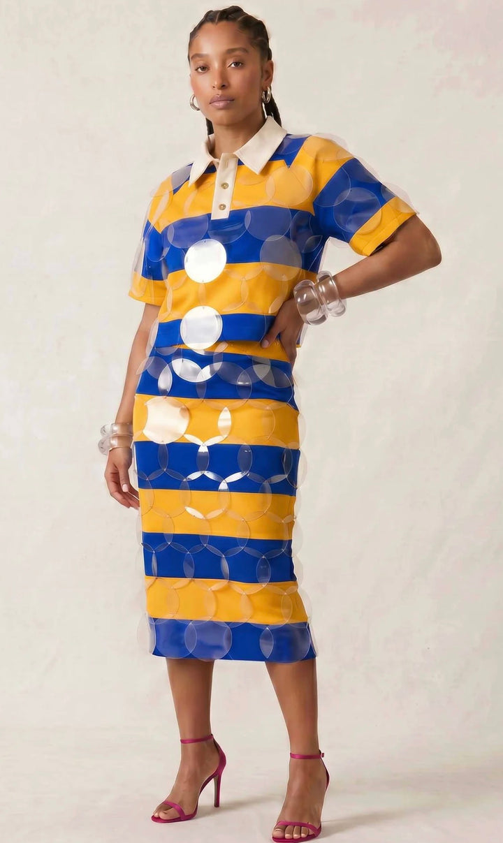 BruceGlen Blue and Yellow Striped Skirt