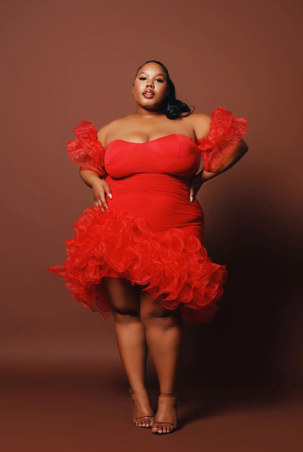 Red Oyemwen Off the Shoulder Holiday Dress