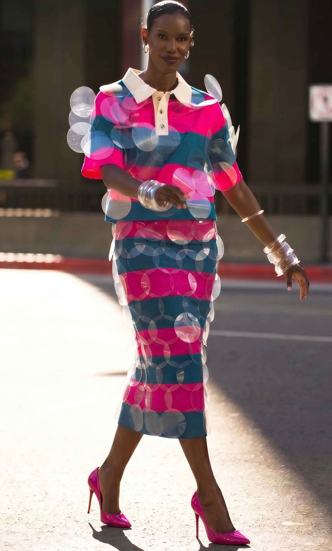BruceGlen Blue and Pink Striped Skirt