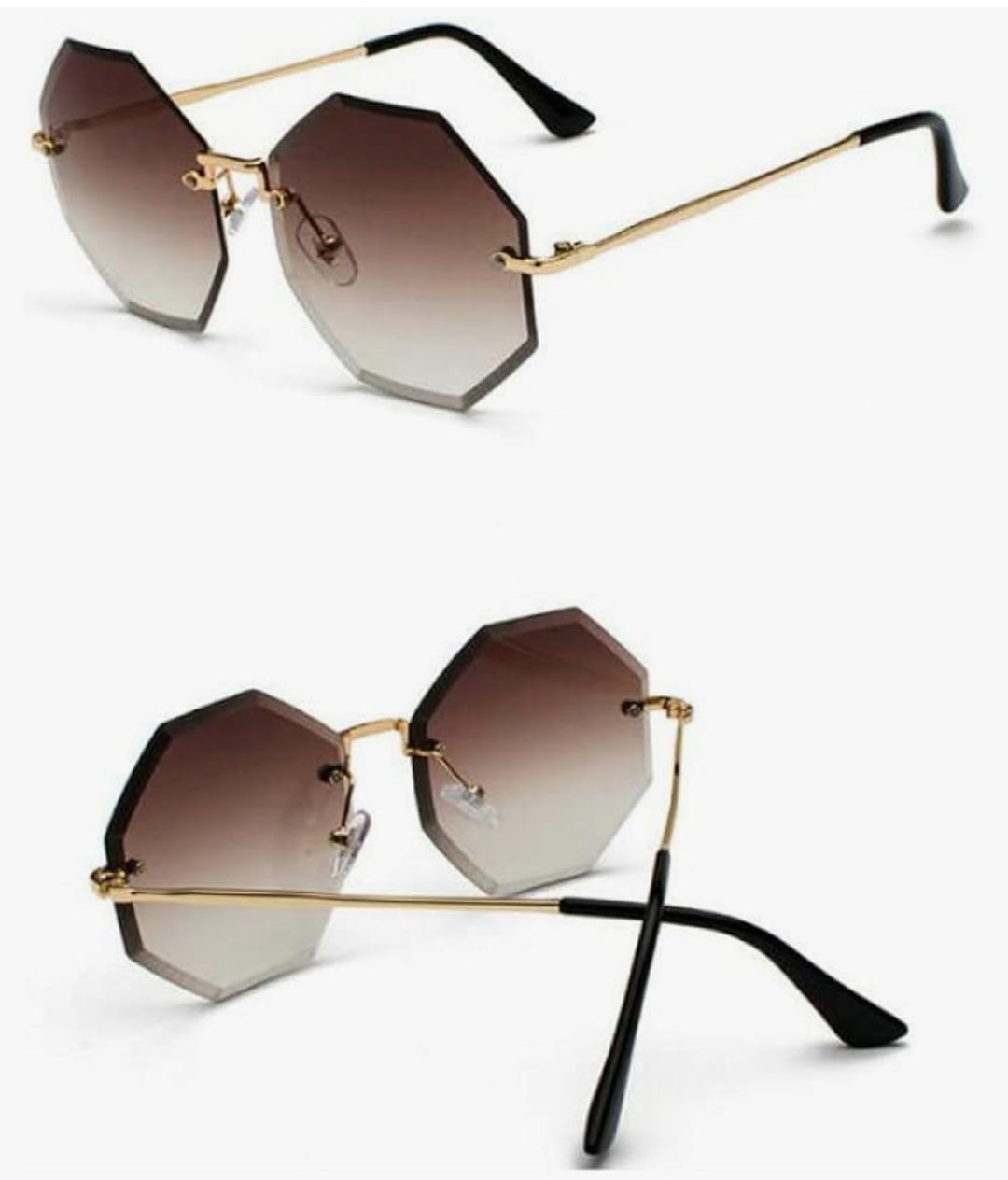 Keylows Bomb Rimless Octagon Sunglasses (Similar Style Worn by Jada Pinkett Smith)