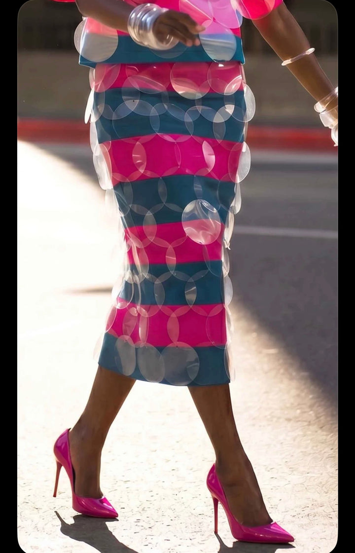 BruceGlen Blue and Pink Striped Skirt