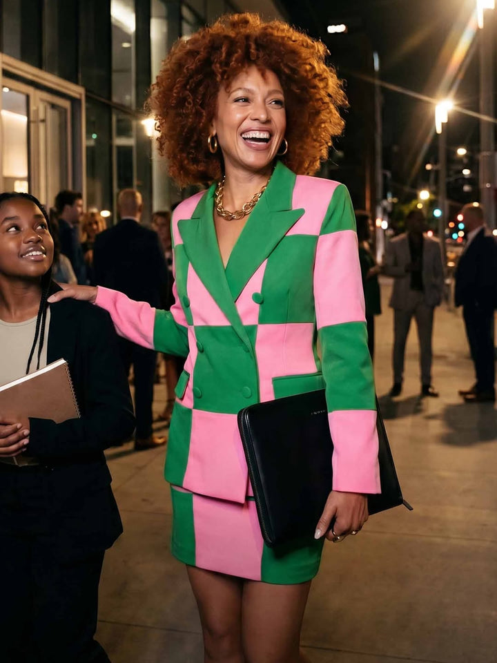 BruceGlen Pink and Green Check Blazer