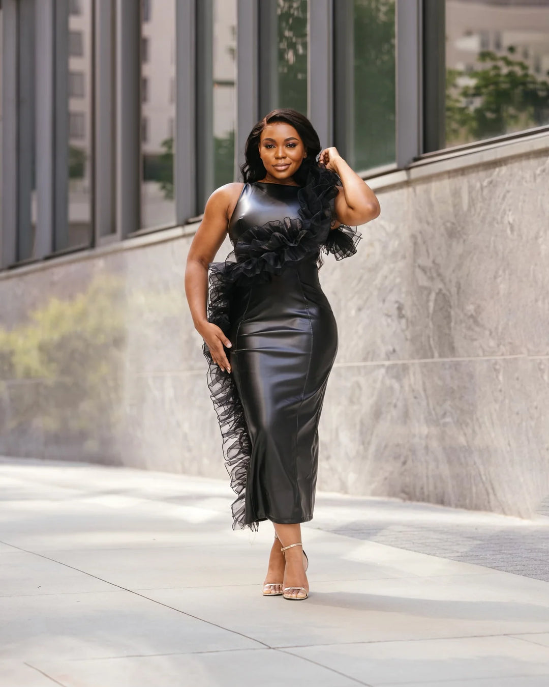 Oyemwen Black Leather and Tulle Dress Oyemwen Black Leather and Tulle Dress
