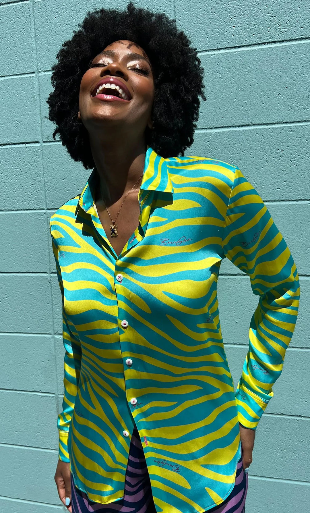 BruceGlen Neon Zebra Yellow and Blue Shirt
