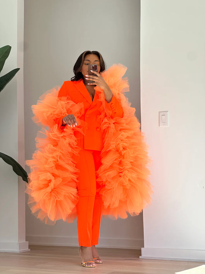 Oyemwen Orange Tulle Power Suit