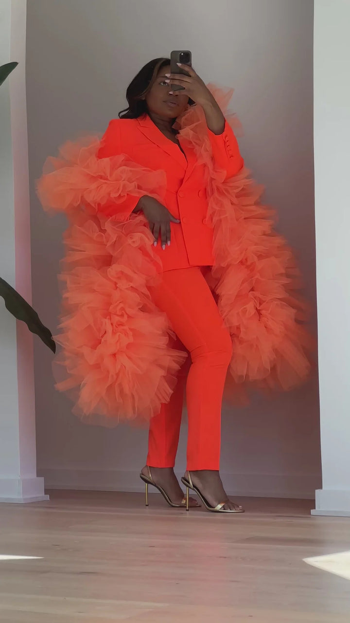 Oyemwen Orange Tulle Power Suit