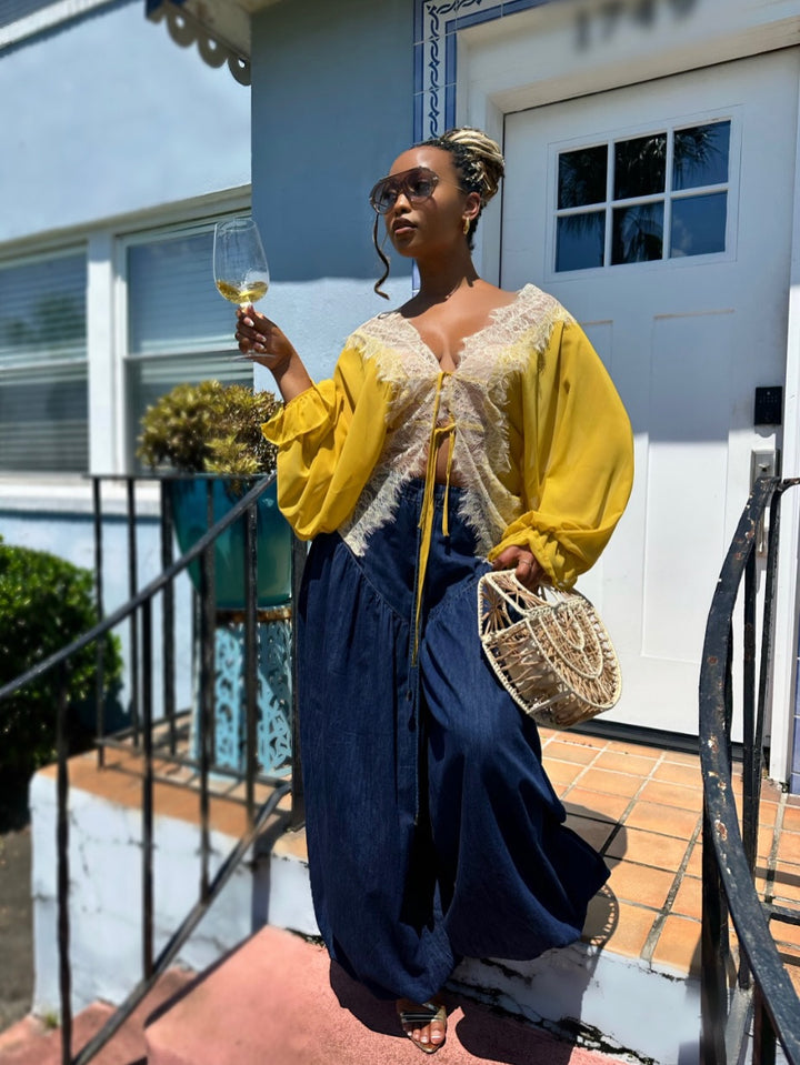 Meow and Barks Sunny Yellow Lace Oversized Top