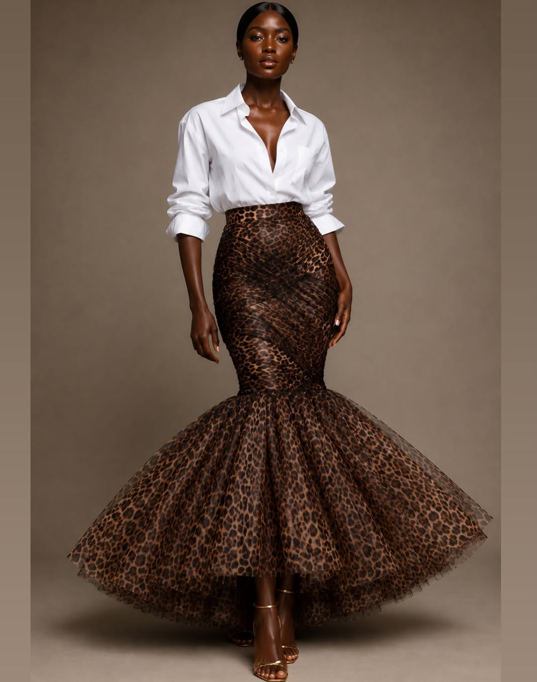 Oyemwen Leopard Tulle Mermaid Skirt